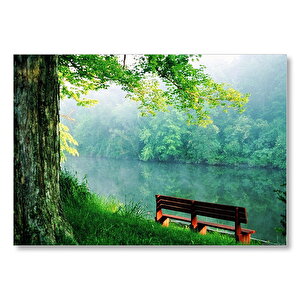Sisli Ormandaki Nehir Ve Boş Bank Mdf Ahşap Tablo 25x35 cm