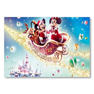 Uçan Arabada Mickey, Minnie Mouse Ve Goofy Mdf Ahşap Tablo 35x50 cm