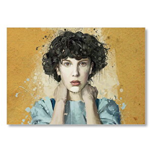 Sarı Zemin Duvar Boyama Kadın Portre Mdf Ahşap Tablo 35x50 cm
