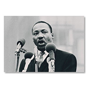 Martin Luther King Ve Mikrofonlar Siyah Beyaz Mdf Ahşap Tablo 50x70 cm