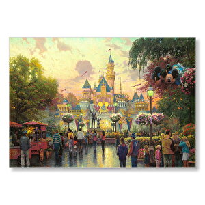Disneyland Ve Ziyaretçileri Mdf Ahşap Tablo 35x50 cm