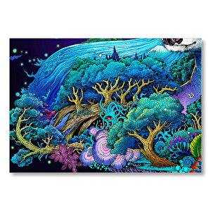 Mavi Mor Temalı Tabiat Mdf Ahşap Tablo 35x50 cm