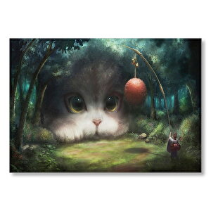 Koyu Orman Ve Sevimli Dev Kedicik Mdf Ahşap Tablo 35x50 cm
