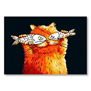 Balık Gözlü Kedi Karikatürize Mdf Ahşap Tablo 25x35 cm