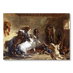 Ahırda Dövüşen Arap Atları Eugène Delacroix Sanat Görseli Mdf Ahşap Tablo 35x50 cm