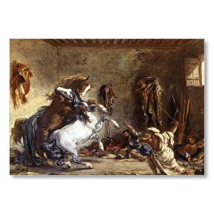 Ahırda Dövüşen Arap Atları Eugène Delacroix Sanat Görseli Mdf Ahşap Tablo 25x35 cm
