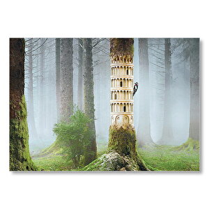 Ağaçkakan Ve Antik Roma Sütun Benzetmesi Mdf Ahşap Tablo 50x70 cm