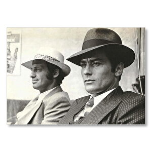 Jean Paul Belmondo Ve Alain Delon Siyah Beyaz Mdf Ahşap Tablo 25x35 cm