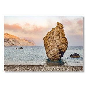 Gündoğumunda Issız Kumsal Ve Yalnız Kaya Mdf Ahşap Tablo 50x70 cm