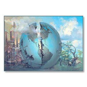 Makineleşme Ve Doğanın Savaşı Dünyayı Bölüyor Mdf Ahşap Tablo 50x70 cm