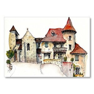 Kyurmont Kilisesi Karikatürize Çizim Mdf Ahşap Tablo 35x50 cm