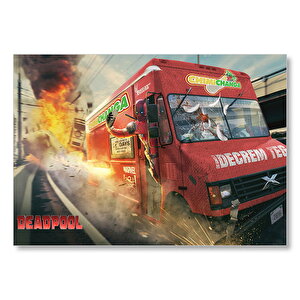 Marvel Deadpool Ve Kırmızı Minibüs Mdf Ahşap Tablo 35x50 cm