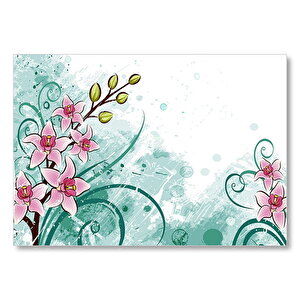 Pembe Çiçekler Yeşil Tohumlar Ve Flu Desenler Mdf Ahşap Tablo 50x70 cm