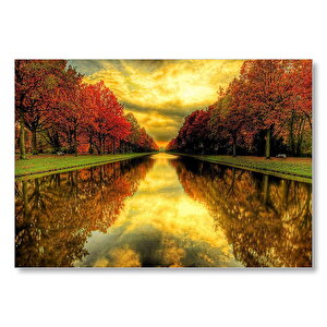 Sonbahar Renklerinde Orman Ve Su Yolu Mdf Ahşap Tablo 35x50 cm