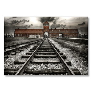 Tren Rayları Ve Tarihi Bina Mdf Ahşap Tablo 35x50 cm