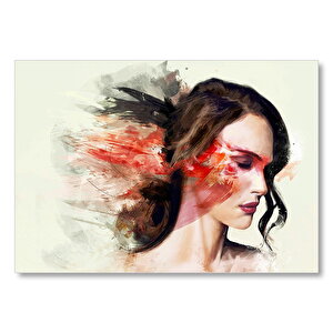 Kadın Ve Renkli Fırça Darbeleri Mdf Ahşap Tablo 35x50 cm