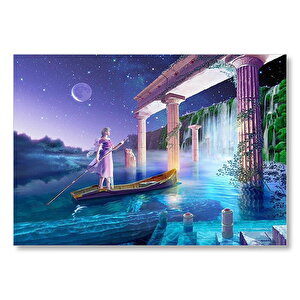 Sularla Kaplı Antik Sütunlar Sandal Ve Kız Mdf Ahşap Tablo 25x35 cm