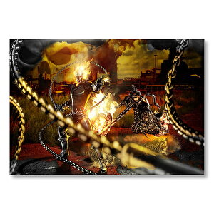 Alevler İçindeki Hayalet Sürücü Ve Zinciri Mdf Ahşap Tablo 25x35 cm