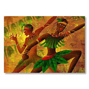 Yeşil Yaprak Elbiseli Dans Eden Afrikalı Kadınlar Mdf Ahşap Tablo 50x70 cm