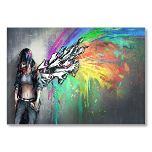 Graffiti Sanatçısı Kız Ve Özgür Kalan Sanatı Mdf Ahşap Tablo 50x70 cm