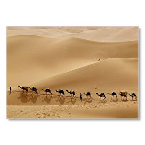 Libya Çölünde Deve Kervanı Mdf Ahşap Tablo 35x50 cm