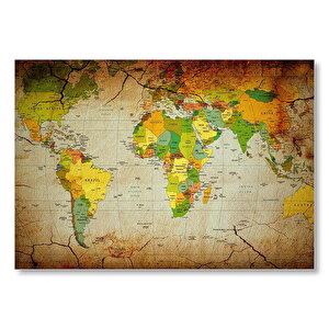 Küresel Isınma Ve Çölleşme Vurgulu Dünya Haritası Mdf Ahşap Tablo 50x70 cm
