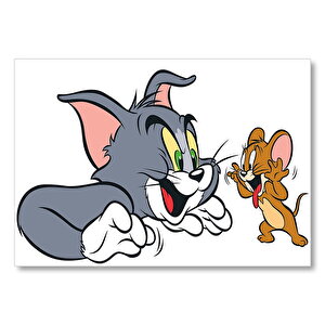 Tom Ve Jerry Beyaz Arka Plan Mdf Ahşap Tablo 25x35 cm