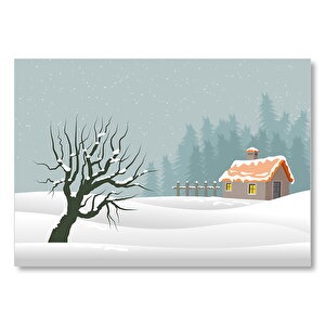 Karlı Tepeler Kuru Ağaç Ve Şirin Kulübe Mdf Ahşap Tablo 50x70 cm