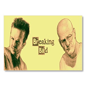 Breaking Bad Walter Ve Jesse Sarı Arka Plan Mdf Ahşap Tablo 50x70 cm