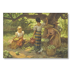 Meyve Toplayan Çiftçi Kızlar Mdf Ahşap Tablo 35x50 cm