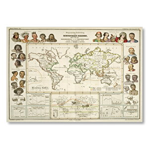 Antropolojik Eski Dünya Haritası Mdf Ahşap Tablo 35x50 cm