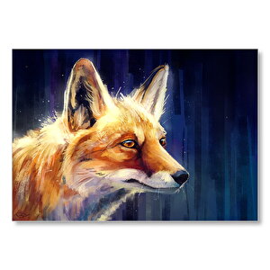 Kahverengi Tilki İllüstrasyon Lacivert Dalgalı Zemin Mdf Ahşap Tablo 50x70 cm