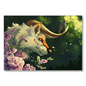 Beyaz Kurt Garip Boynuzları Ve Karga Mdf Ahşap Tablo 50x70 cm