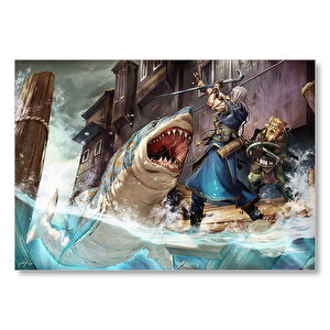 Vikingler Ve Saldıran Köpekbalığı İllüstrasyon Mdf Ahşap Tablo 25x35 cm