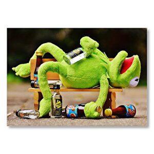 Kurbağa Kermit Bankta Sızmış Mdf Ahşap Tablo 25x35 cm