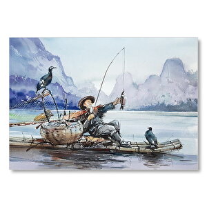 Uzakdoğulu Balıkçı Ve Karabataklar Mdf Ahşap Tablo 25x35 cm