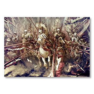 Mızraklı Zırhlı Süvariler Cephede Yağlı Boya Mdf Ahşap Tablo 25x35 cm
