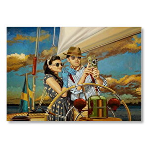 Yelkenli Ve Antika Fotoğraf Makineli Çift Mdf Ahşap Tablo 25x35 cm