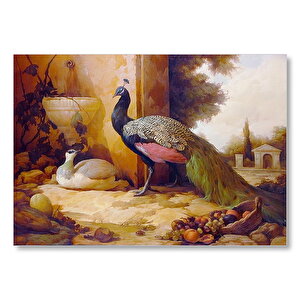 Saray Bahçesinde Bir Çift Tavuskuşu Mdf Ahşap Tablo 35x50 cm