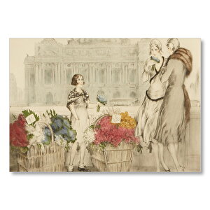 Çiçekçi Kız Ve Müşterisi Kadınlar Mdf Ahşap Tablo 35x50 cm