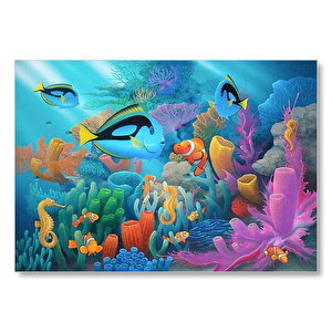 Doğal Ortamında Tropikal Balıklar Ve Mercanlar Mdf Ahşap Tablo 35x50 cm