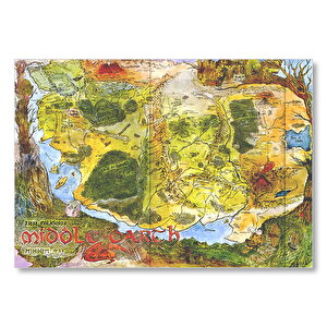 Orta Dünya Haritası Renkli Mdf Ahşap Tablo 25x35 cm