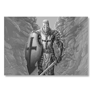 Tam Zırhlı Ve Silahlı Haçlı Şövalyesi Kara Kalem Mdf Ahşap Tablo 25x35 cm