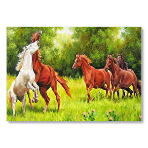 Özgür Atlar Ormanda Görseli Mdf Ahşap Tablo 50x70 cm