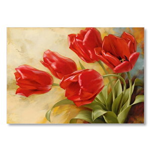Kırmızı Gelincikler Sarı Arka Plan Mdf Ahşap Tablo 50x70 cm