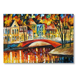 Kanalda Köprü Ve Binalar Yağlı Boya Mdf Ahşap Tablo 35x50 cm