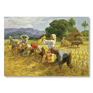 Hasat Yapan Köylüler Yağlı Boya Mdf Ahşap Tablo 25x35 cm