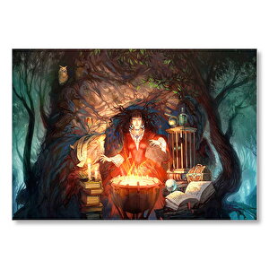 Kazanın Başında Cadı Ve Büyü Kitapları Mdf Ahşap Tablo 25x35 cm