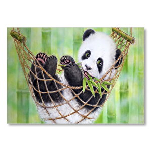 Hamakta Dinlenen Panda Dijital Çizim Mdf Ahşap Tablo 35x50 cm