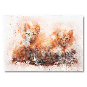Suluboya Efekt Yavru Kediler Mdf Ahşap Tablo 50x70 cm